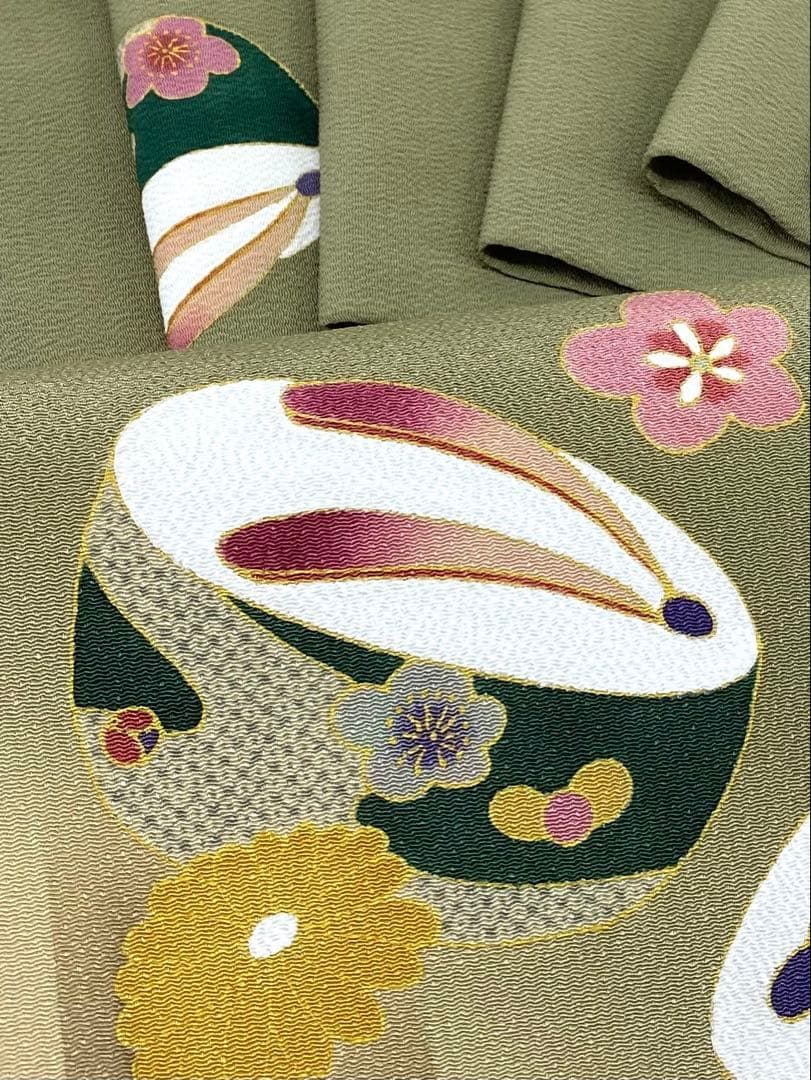  開き名古屋帯 ちりめん ぽっくり 下駄 桜 梅 楓 金彩 正絹 D 216 名古屋帯 帯