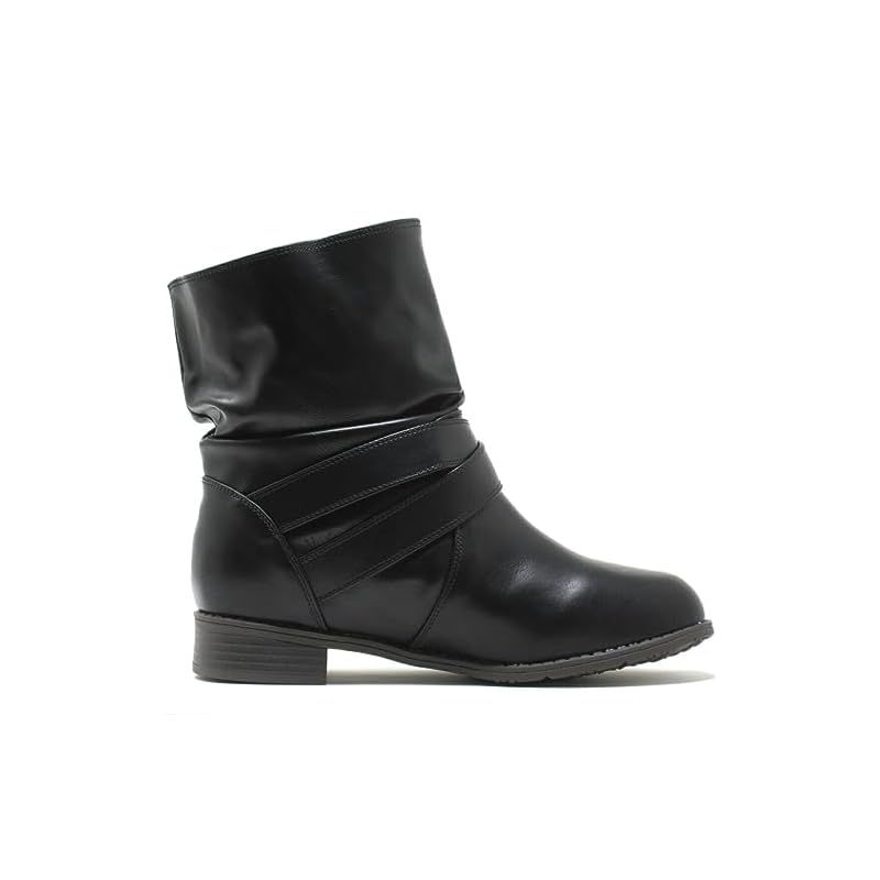  kando カンド 大きいサイズ レディース ブーツ 幅広 甲高 ワイズ 4 e くしゅくしゅ エンジニアブーツ 7411 TJ ブラックスムース BLK L 24.5-25 cm ブーツ ブーティ キッズシューズ