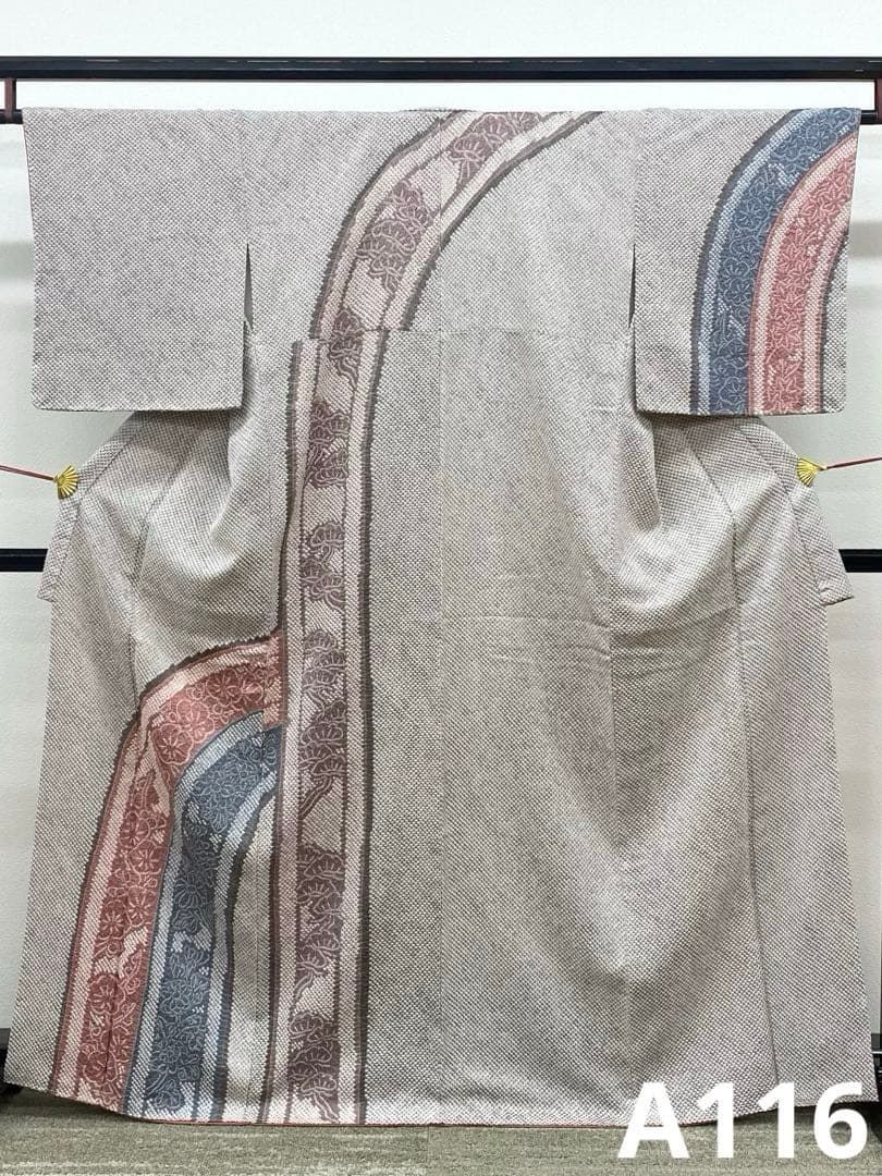 ふくれ織 小紋 紋意匠 梅 松 正絹 躾糸付き A 116