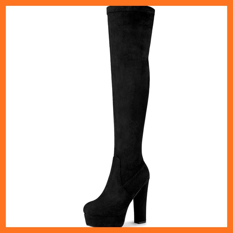 Allegra K ニーハイブーツ 厚底 ブーティ プラットフォーム ブロックヒール レディース カジュアル パーティー 滑り止め ファッション 高筒ブーツ ブラック 26 0 cm