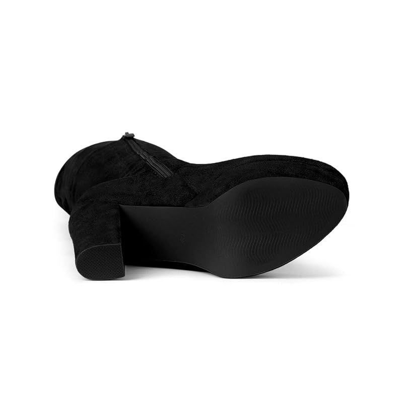  Allegra K ニーハイブーツ 厚底 ブーティ プラットフォーム ブロックヒール レディース カジュアル パーティー 滑り止め ファッション 高筒ブーツ ブラック 26.0 cm ブーツ ブーティ キッズシューズ