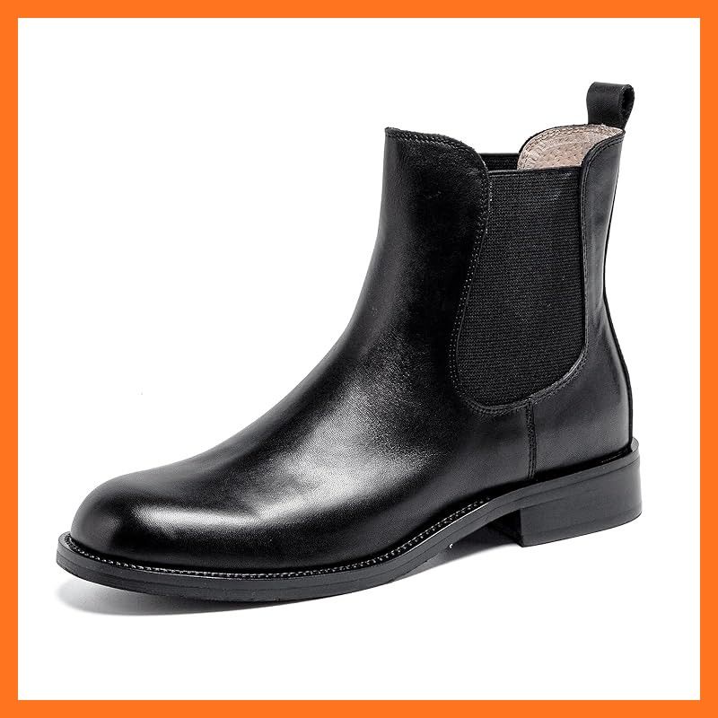 Luzean レディース ショートブーツ サイドゴア ローヒール 本革 チェルシーブーツ 歩きやすい カジュアル 通勤 シンプル ブラック 24.0 cm