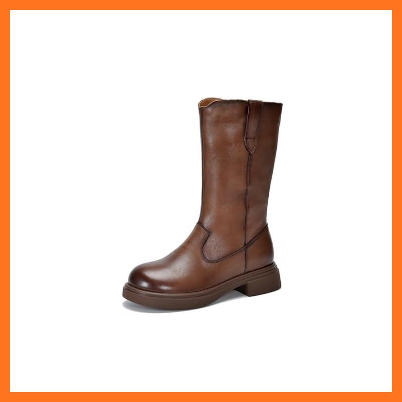 ZUYEE レディース ブーツ 本革 ローヒール サイドジップ ミドルブーツ 歩きやすい カジュアル ブラウン 23 5 cm