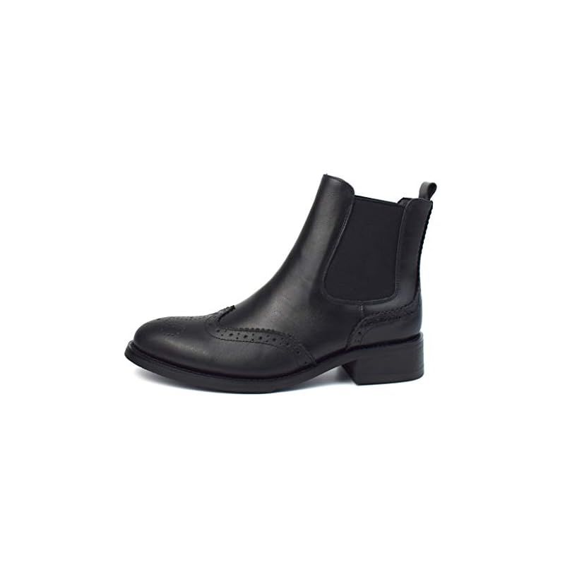 Placck レディースショートブーツ ショートブーツ 秋冬靴 本革 ウィングチップ チェルシーブーツ イングランド風 大きいサイズ 通勤 防水 ブラックhei 38