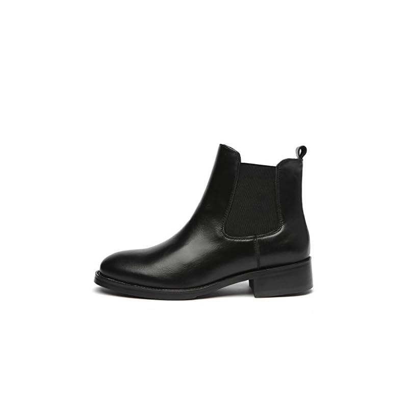 Placck 本革 レディースショートブーツ 黒 チェルシーブーツ 大きいサイズ 防水 hei 37