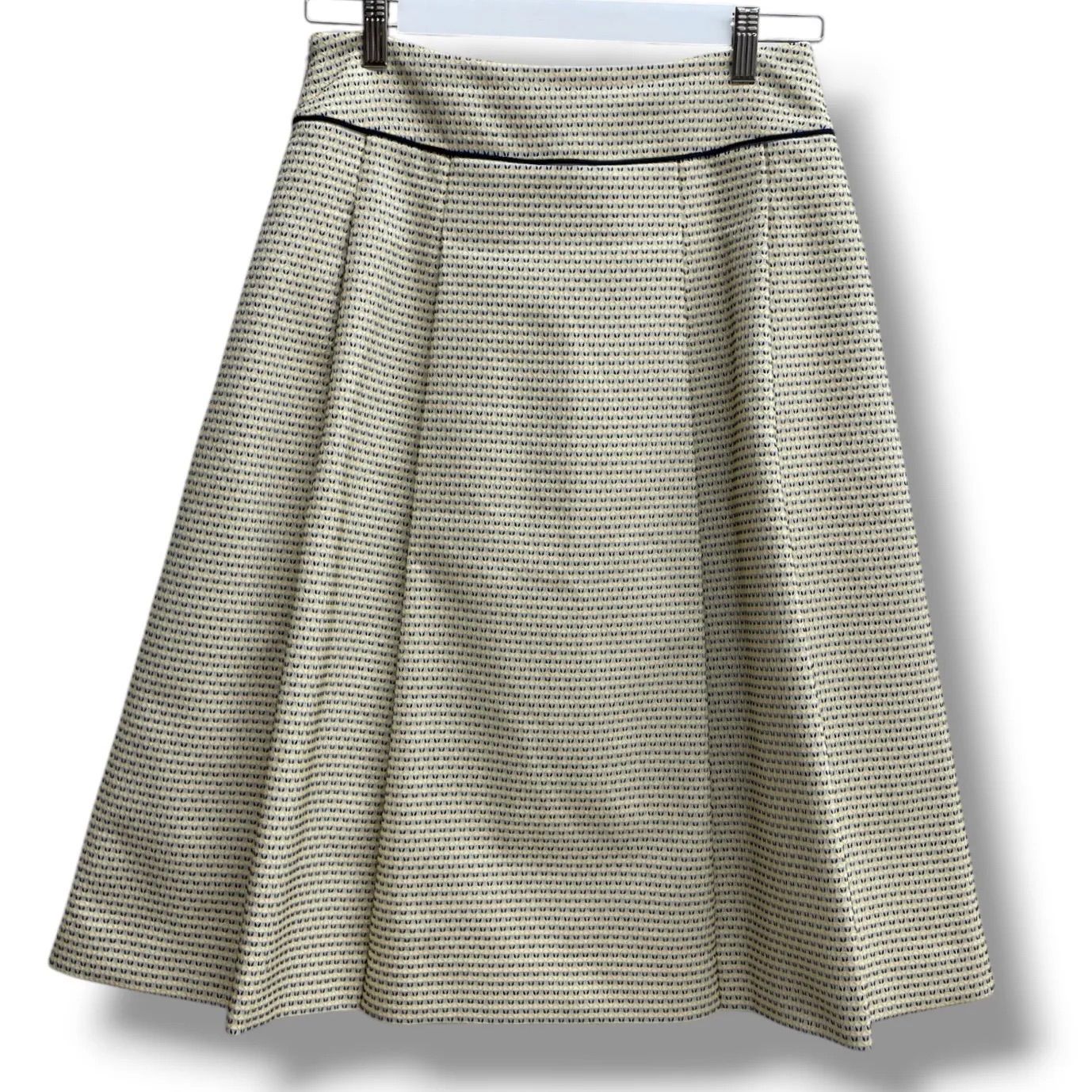 Leilian レリアン パイピング 総柄フ スカート ホワイト イエロー ネイビー 白 黄色 紺 サイズ11 レディース ゴーゴー古着マルイファミリー 22 No.335