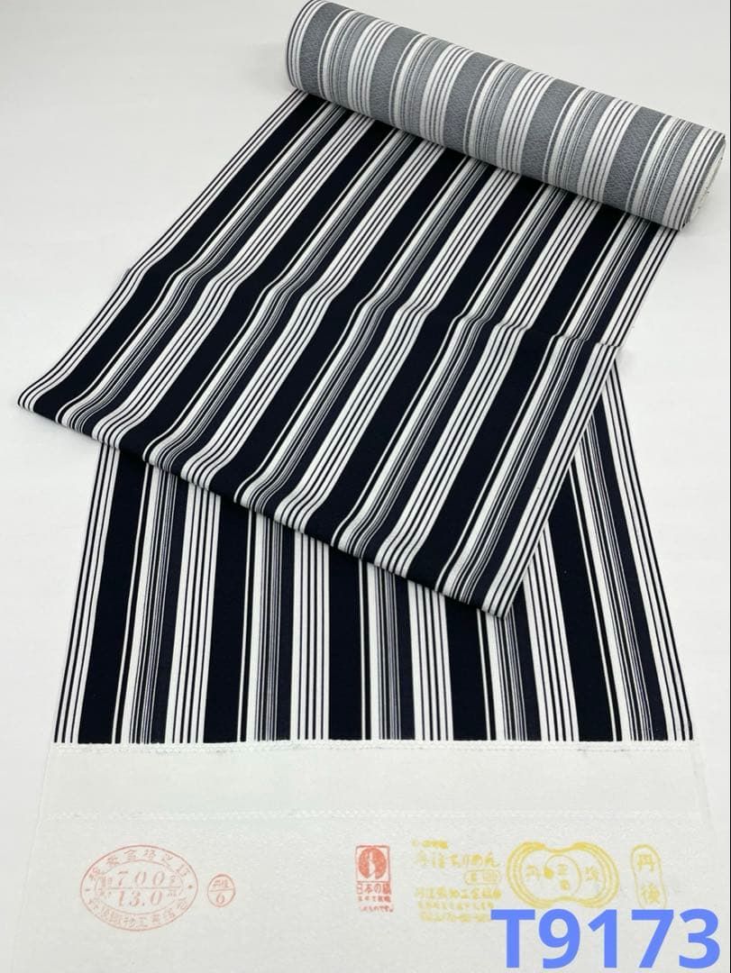 小紋 縦縞 紋意匠 黒色 正絹 反物 T 9173