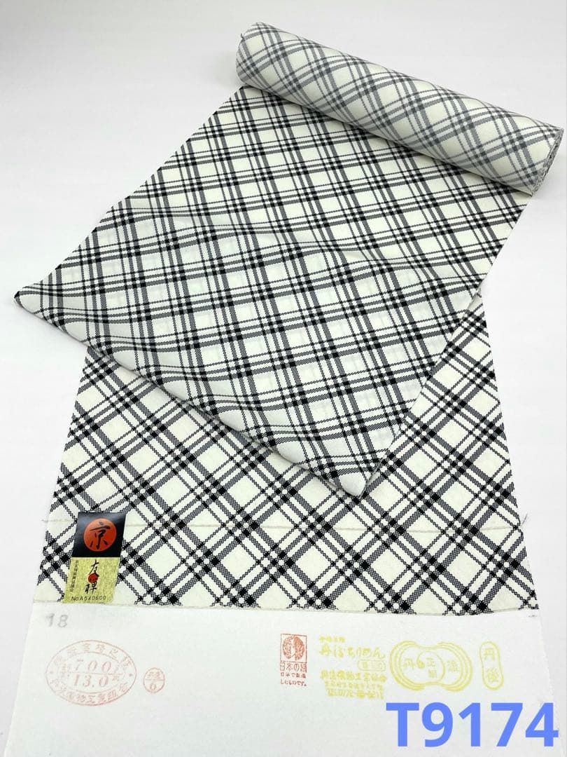 小紋 京友禅 チェック柄 正絹 反物 T 9174