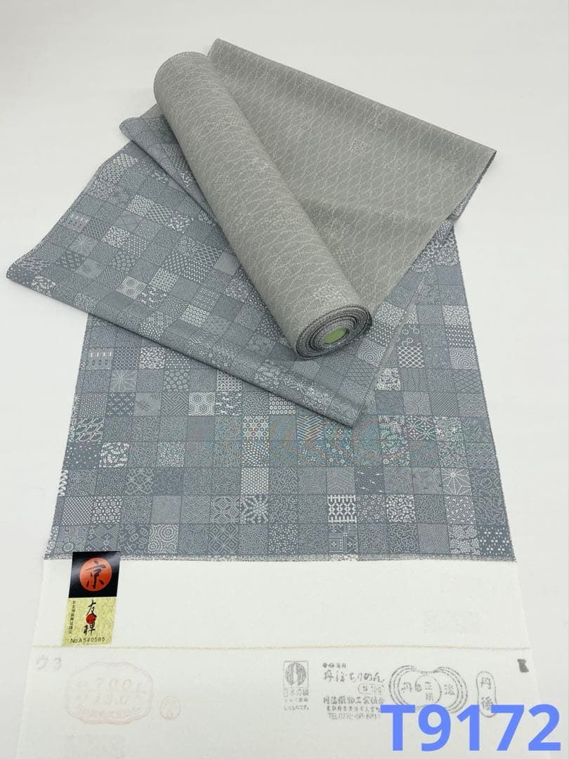 小紋 両面染 京友禅 格子 立涌 正絹 反物 T 9172