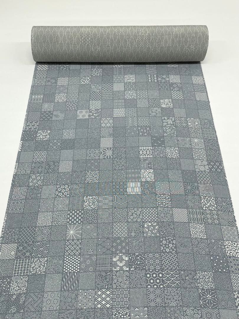 小紋 両面染 京友禅 格子 立涌 正絹 反物 T 9172