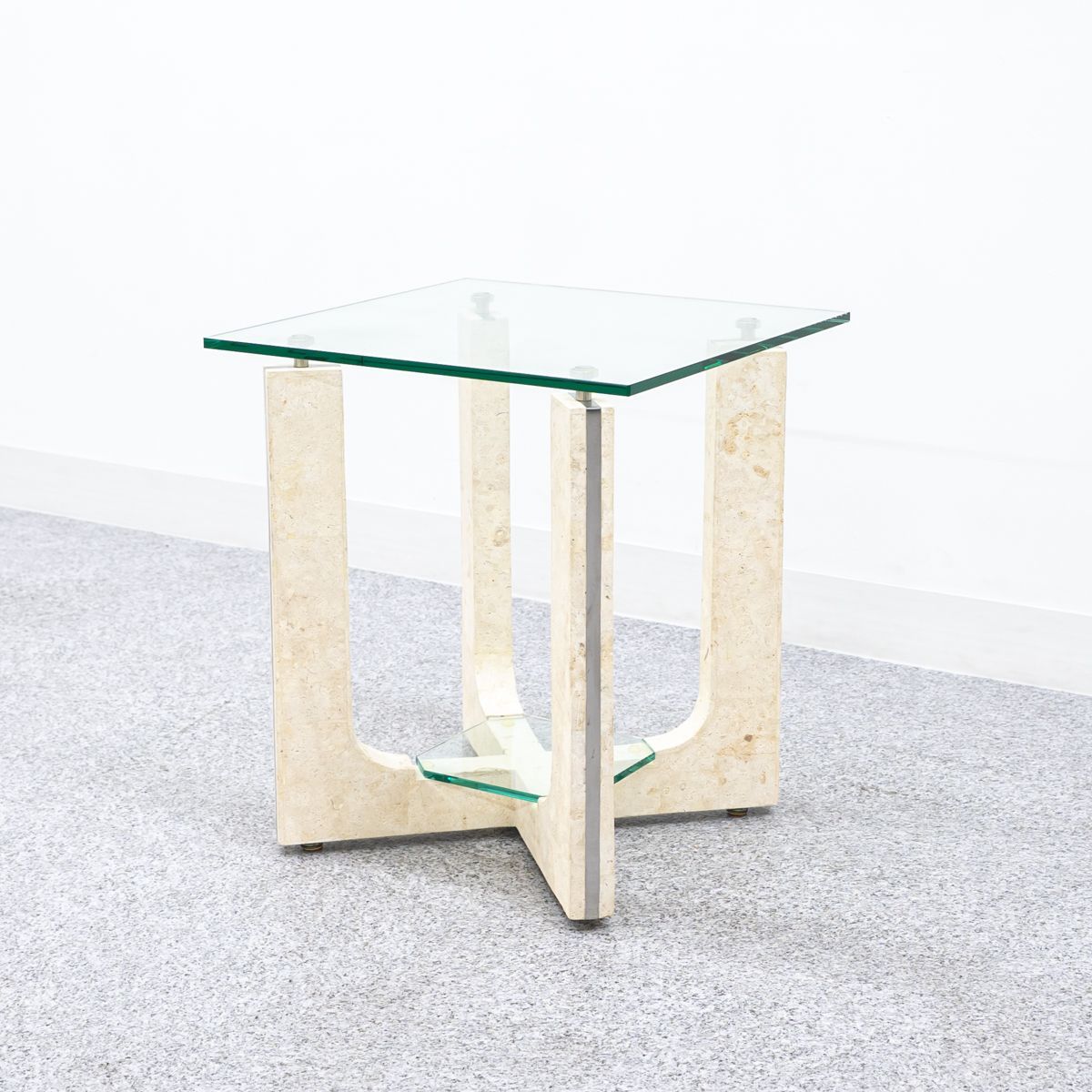 展示品 サイド コーヒー テーブル ガラス 天板 ベージュ 配送要 2