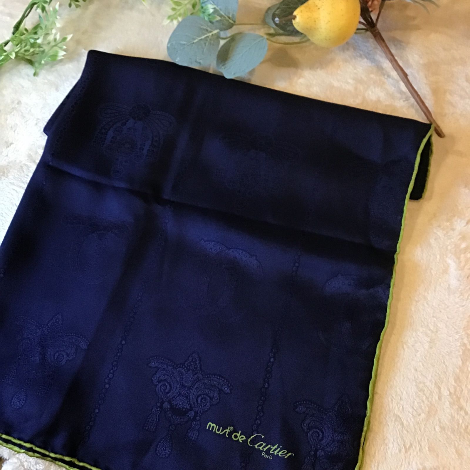 カルティエ must de Cartier パンテール スカーフ ロゴ入り シルク