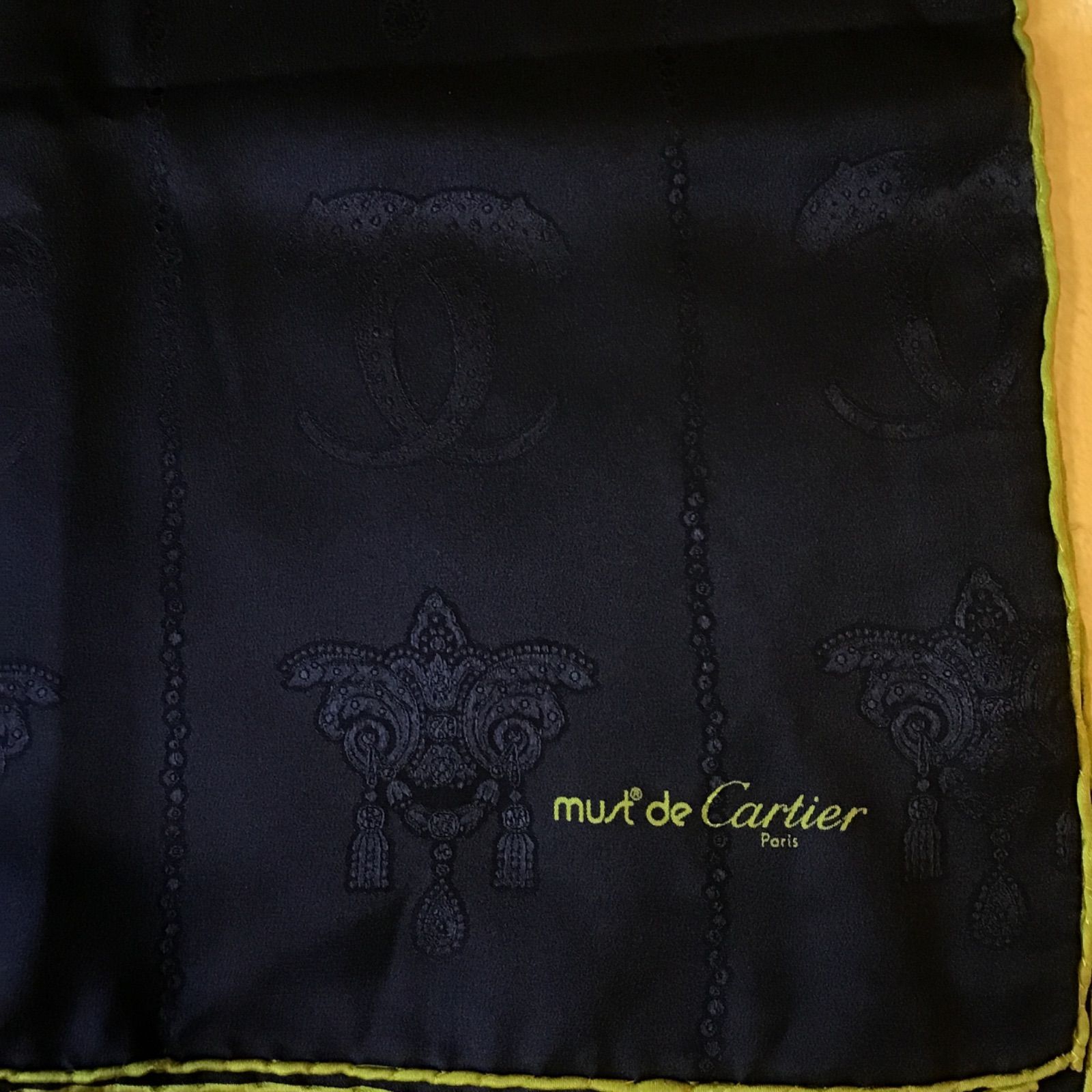 カルティエ must de Cartier パンテール スカーフ ロゴ入りシルク