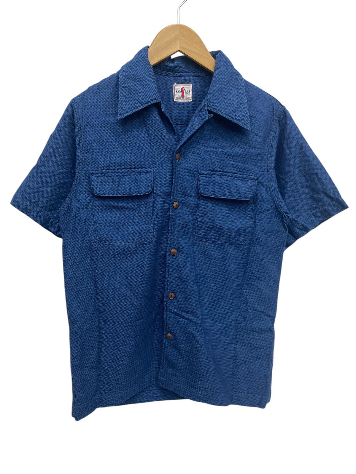 SAMURAI JEANS (サムライジーンズ) ヘリンボーダーデニム オープンカラーシャツ 先染めへリンボーダー生地 日本製 SOS18-S01 M ブルー メンズ/028