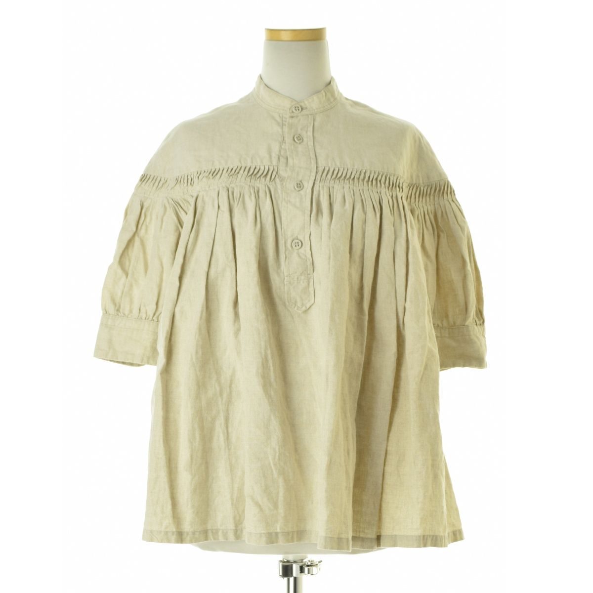 Scye 高密度リネンタックブラウス七分袖ブラウス