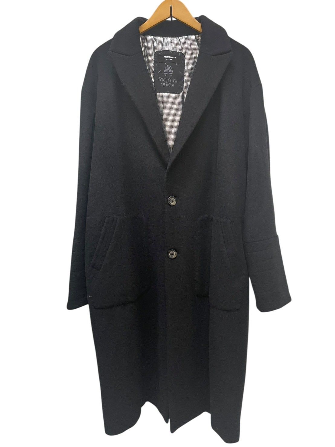 1 piu uguale 3 ウノピゥウノウグァーレトレ thermal reflex サーマルリフレックス チェスターコート ウール XL ブラック メンズ|065