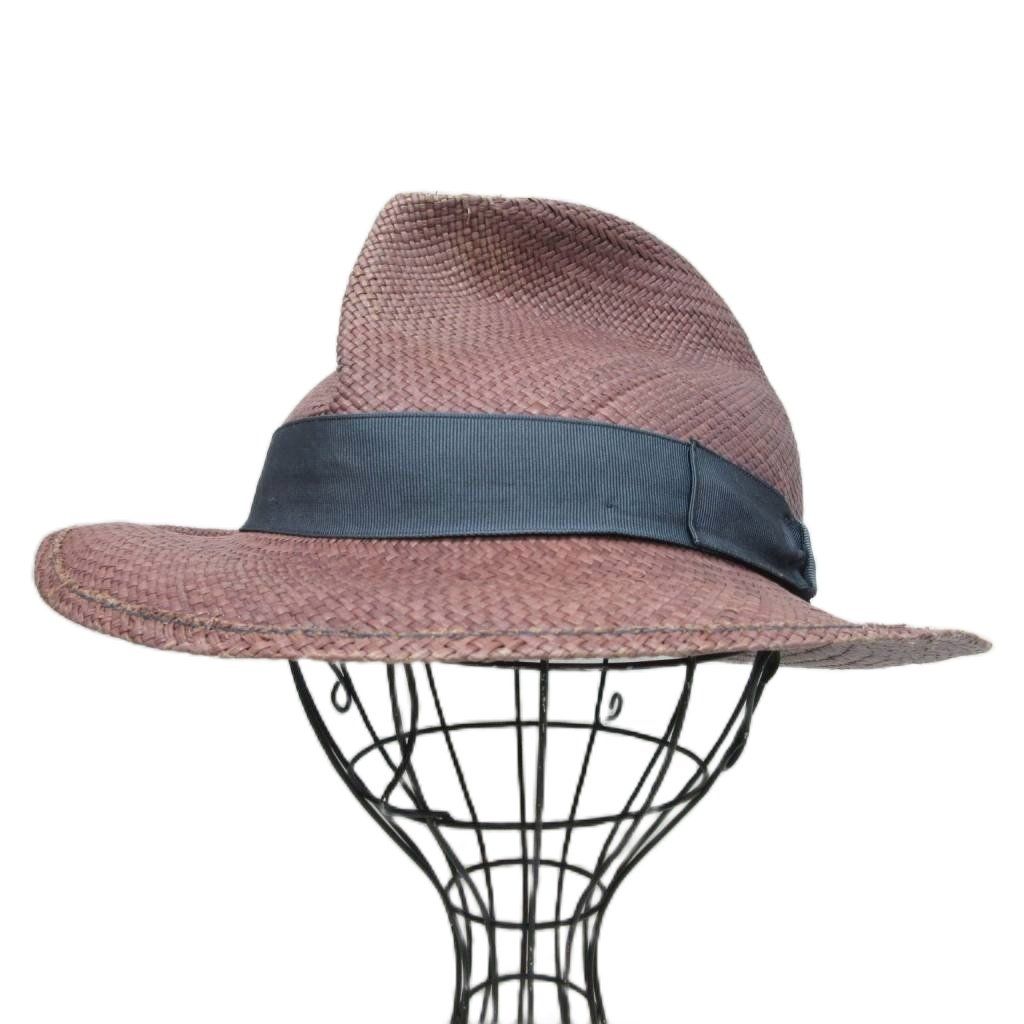ボルサリーノ Borsalino ストローハット 中折れ 帽子 62 茶 ブラウン