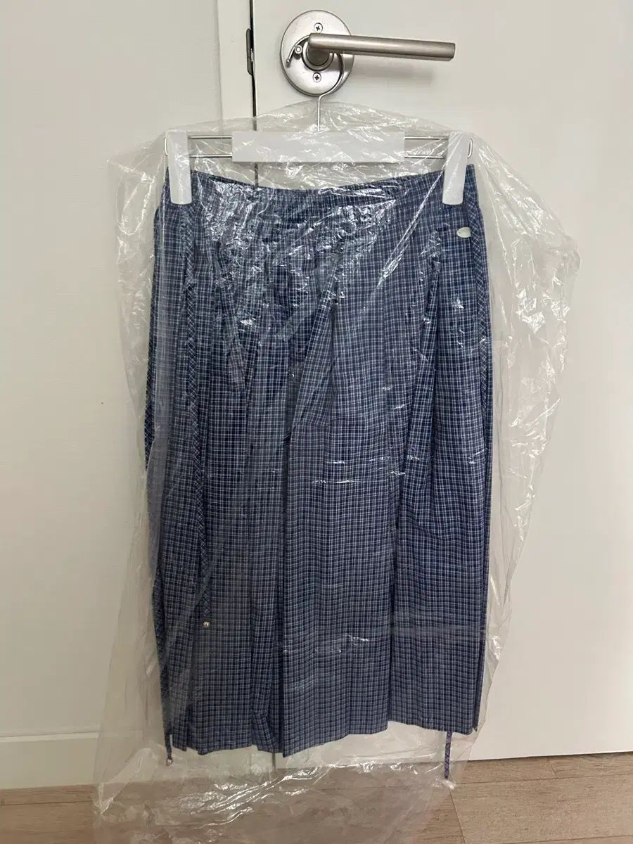 X ショップオレ マイルドCHECK 麻スカート