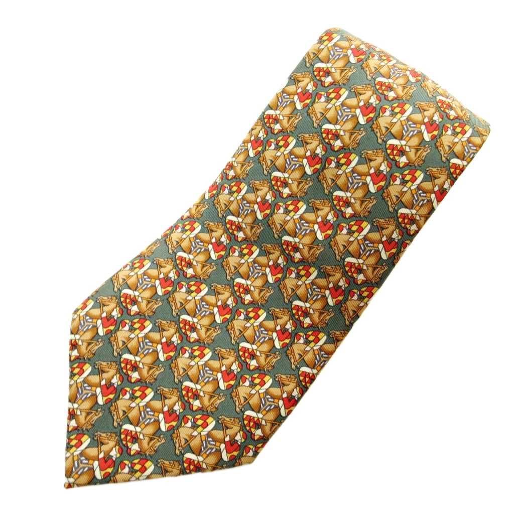 エルメス HERMES 美品 ホーストライアングル 馬柄 ネクタイ レギュラー