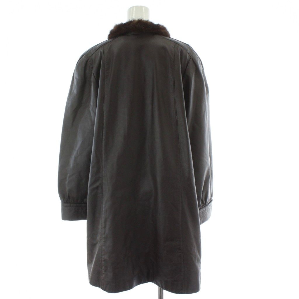 ノーブランド ファーコート ミンク 毛皮 レザー F ブラウン 茶 ロング丈 アウター PP GY 18