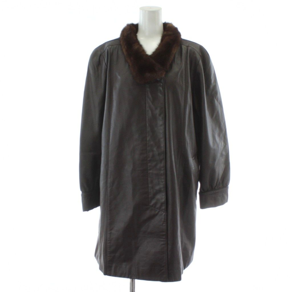 ノーブランド ファーコート ミンク 毛皮 レザー F ブラウン 茶 ロング丈 アウター PP GY 18