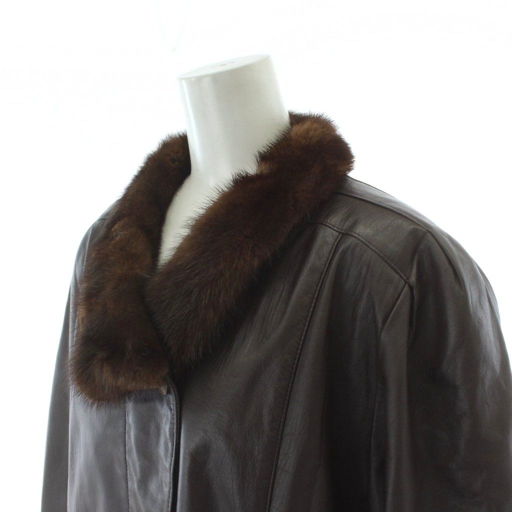 ノーブランド ファーコート ミンク 毛皮 レザー F ブラウン 茶 ロング
