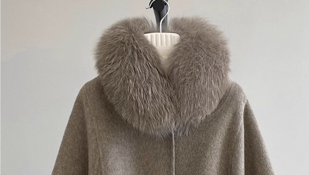 ウール70% フォックスファー ポンチョ ピーコート 購入 ミディ丈