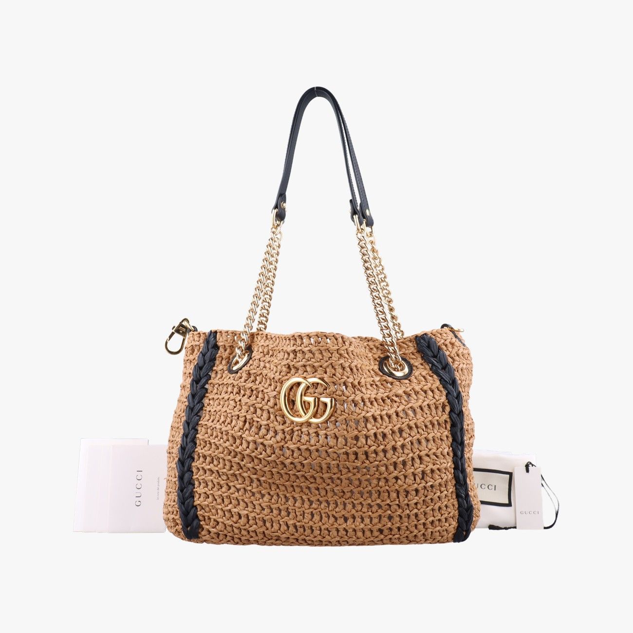 グッチGucciGGマーモント イエロー×ブラック ストロー 574432