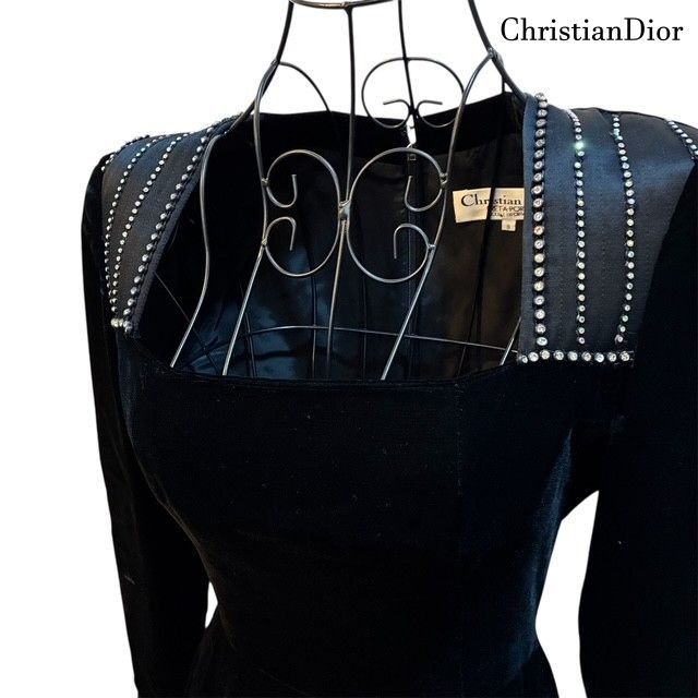 クリスチャンディオール ChristianDior PRETARORTER プレタポルテ ベロア素材 ラインストーン装飾 ロングドレス