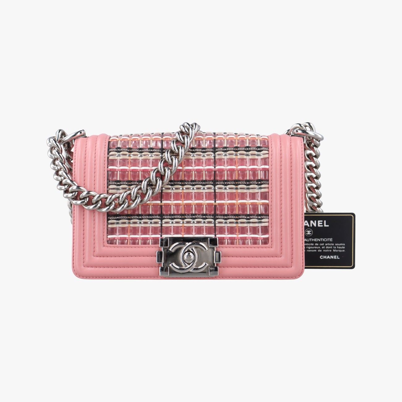 シャネルChanelボーイシャネル ピンク×マルチカラー レザー×プラスチック A 67085