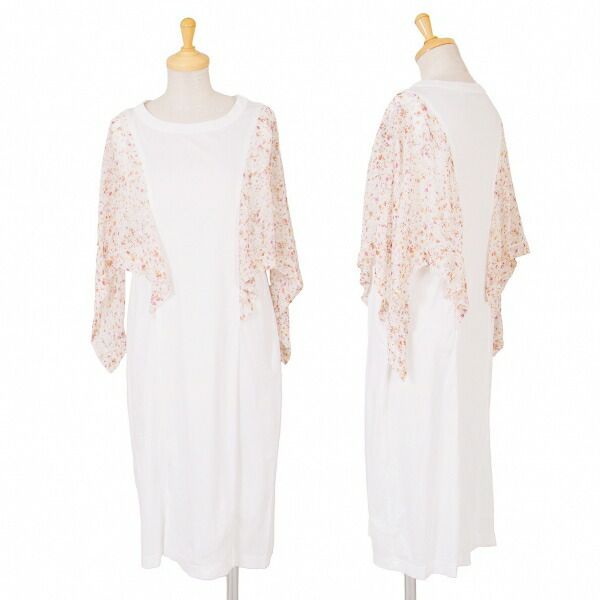 アンシーズンアンリアレイジ シースルー小花柄プリントポンチョスリーブ切替ロングタンクトップ 白マルチ38