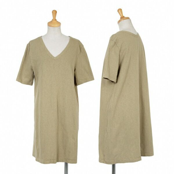 45 rpm コットンVネックワンピース 淡カーキ3