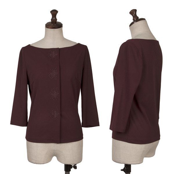 シビラSybilla ポリビーズ刺繍七分袖スナップカーディガン ボルドーM