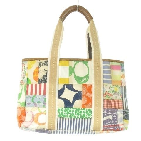 【中古】コーチ COACH ハンドバッグ パッチワーク キャンバス シグネチャー レザー 革 ロゴ ベージュ 10454 /CK30 コーチ COACH ハンドバッグ パッチワーク キャンバス シグネチャー