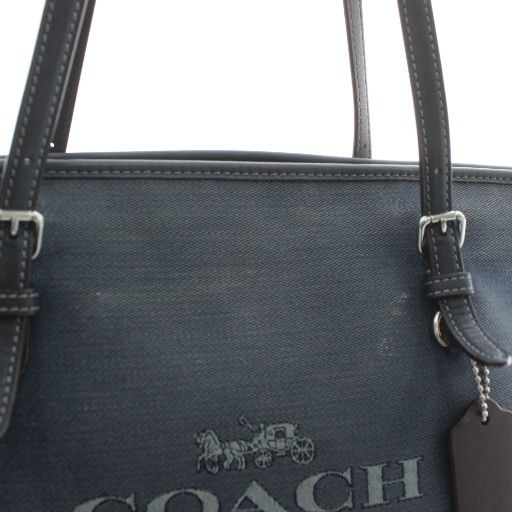 最終価格！美品❣️COACH デニムネイビー ホワイト トートバッグ コーチ COACH トートバッグ ワンショルダー デニム キャンバス 配送