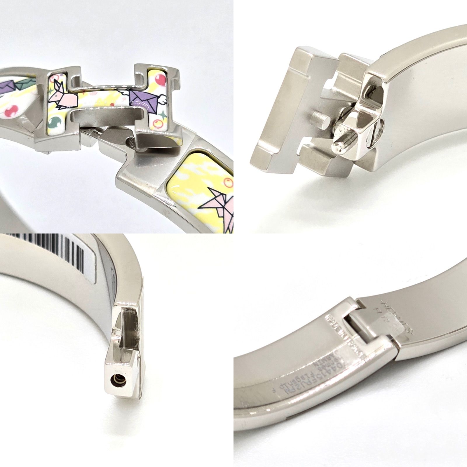  HERMES エルメス エナメル ブレスレット クリックH フラッグシップ PM バングル ジャスミン メタリック仕上げシルバリー 箱 保存袋 冊子 ショッパー バングル リストバンド アクセサリー