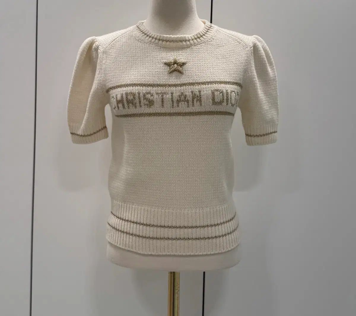 Dior ディオール エクリュ カシミア ウール パフ 半袖 ニット 34