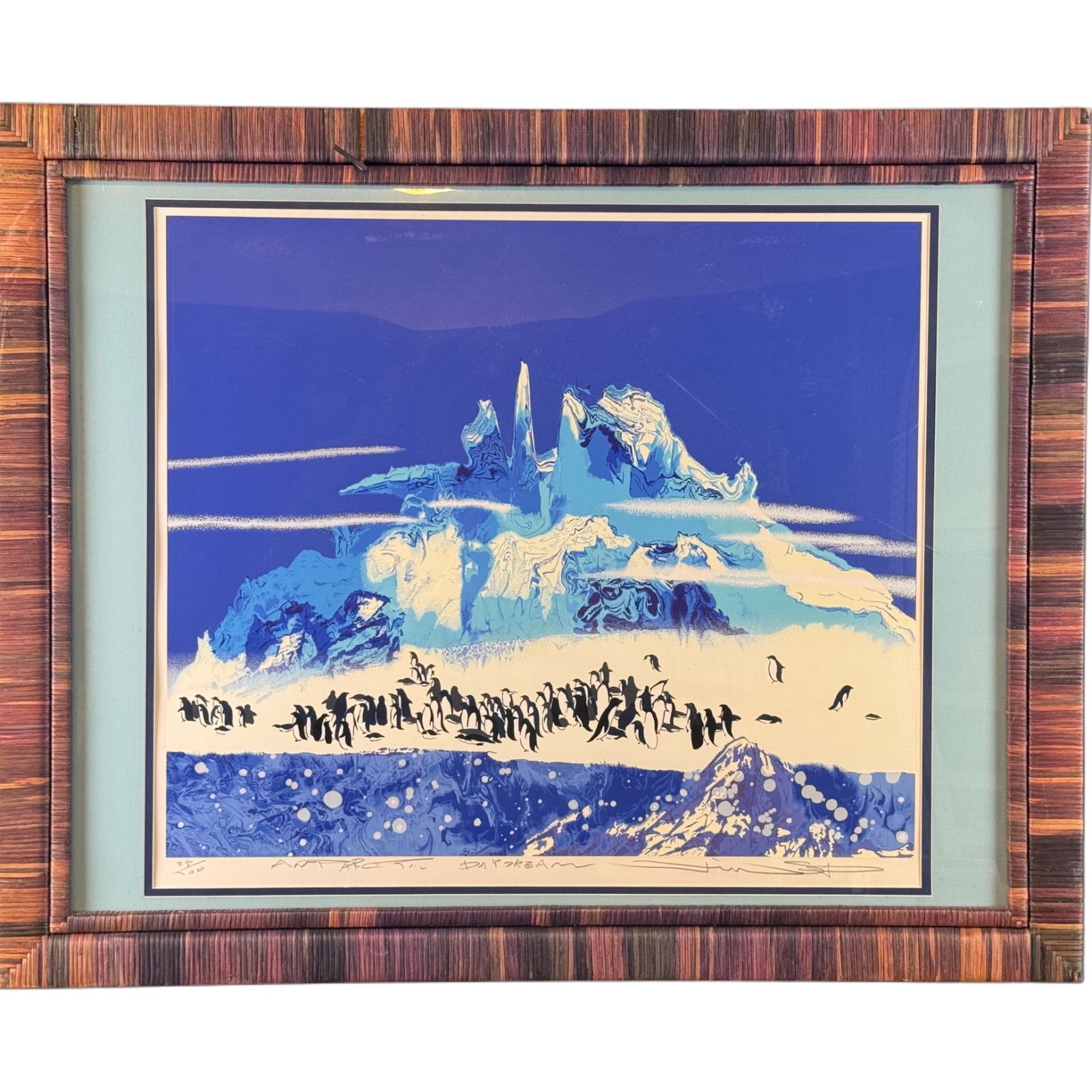 作者不詳 ペンギンの群れ 南 シルクスクリーン 20号 大作 海外作家