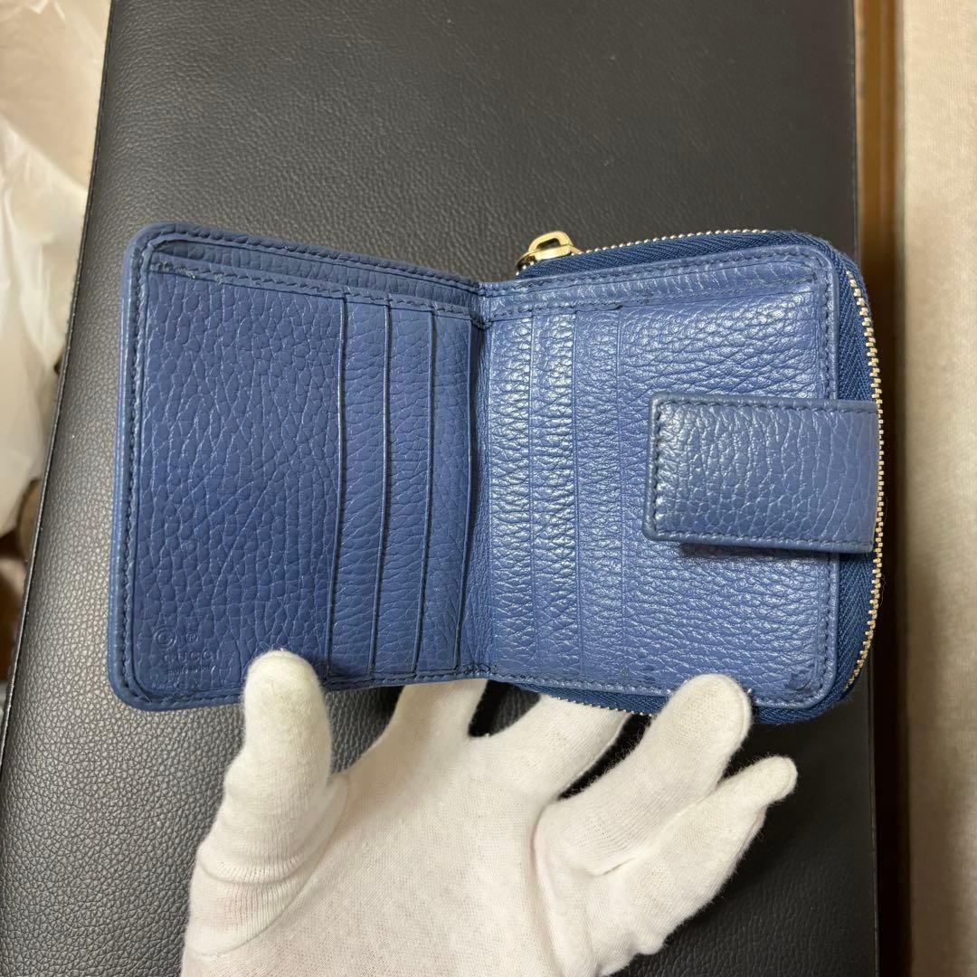 s11 GUCCI グッチ GG キャンバス ブルー 2つ 二つ 折り 財布 ミニ