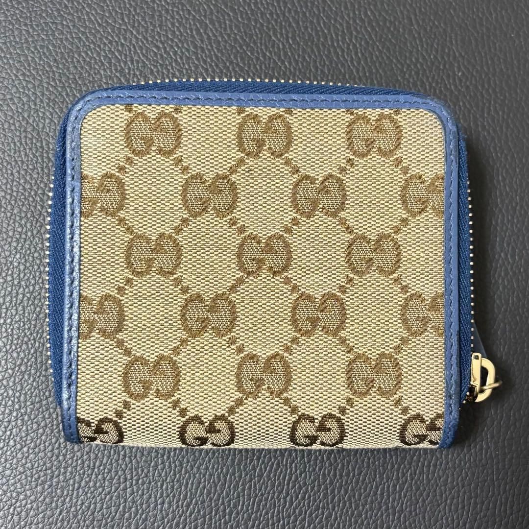 s11 GUCCI グッチ GG キャンバス ブルー 2つ 二つ 折り 財布 ミニ