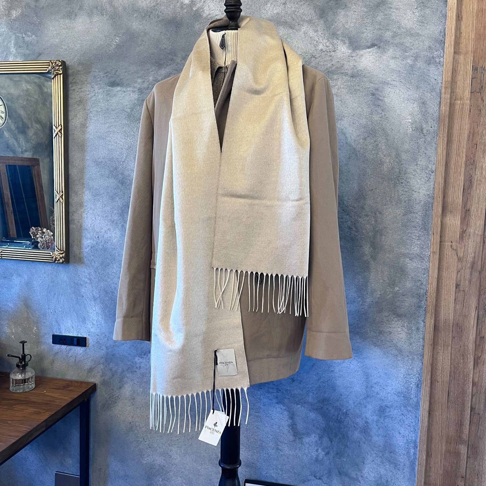 PIACENZA/ピアチェンツァ ストール ダブルフェイス ベージュ/ブラウン