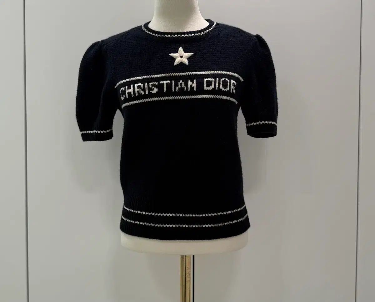 Dior ディオール ネイビー ウール カシミア パフ 半袖 ニット 36