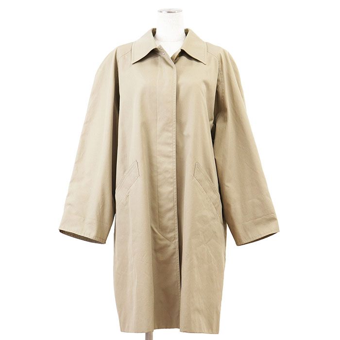 Aquascutum アクアスキュータム バルマカーンコート Aqua 5 ロゴ ステン ラグランワイドスリーブ コットンギャバジン 撥水 防汚性 スプリング オータム 春秋 アウター レディース サイズ UK 12 ベージュ 英国製