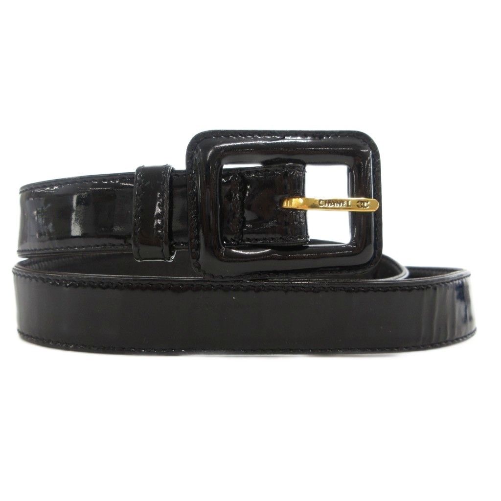 シャネル CHANEL エナメルレザーベルト ココマーク ロゴ 黒 ブラック