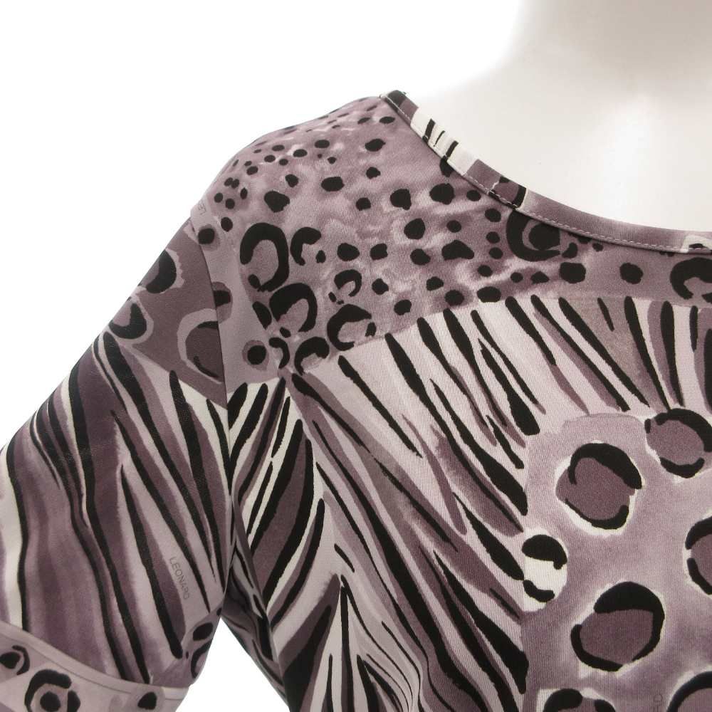 ★美品★LEONARD/レオナール＊レオパード柄＊半袖ブラウス＊42/LL レオナール LEONARD スポーツ SPORT 半袖カットソー レオパード柄