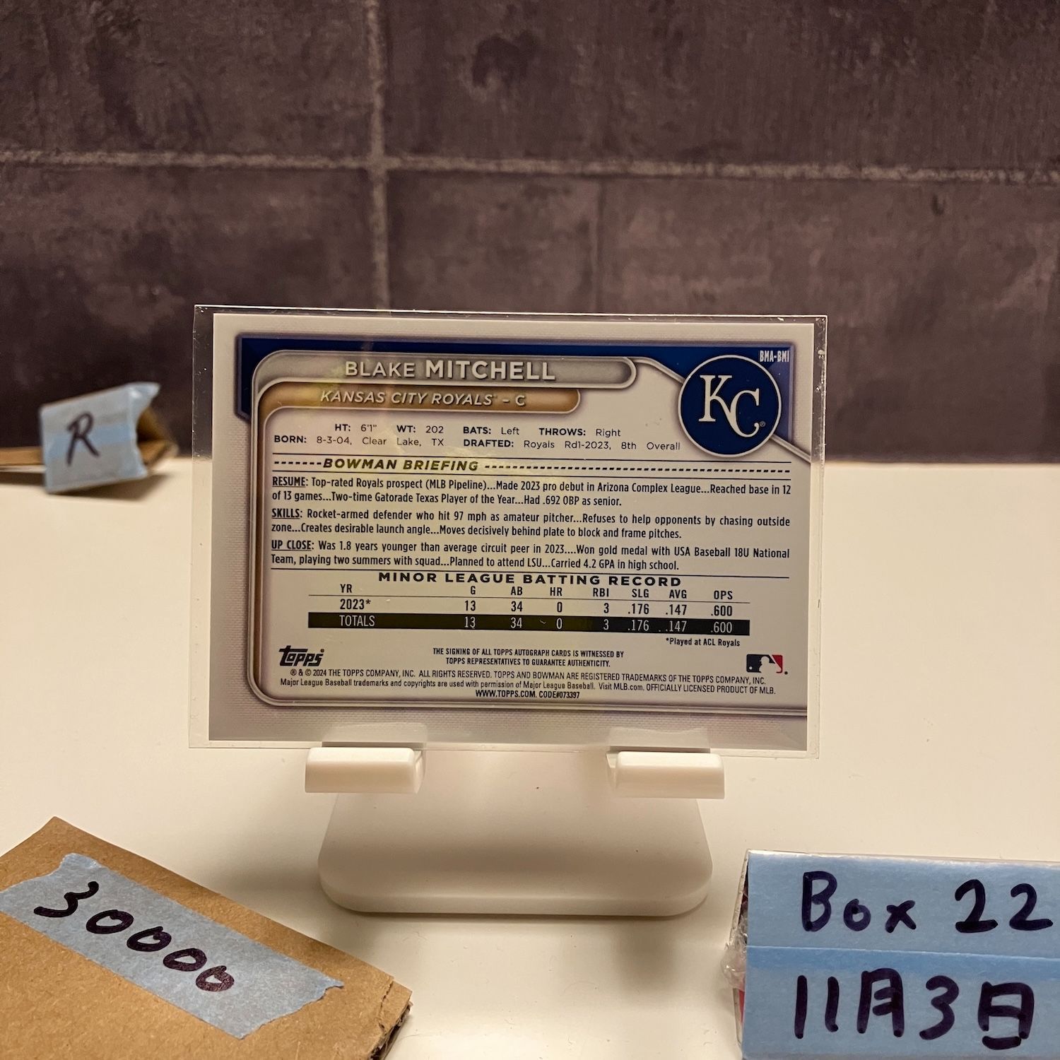 2025 Topps chrome Blake Mitchell 014 150 直筆サインカード Kansas City Royals Blue Refractor カード