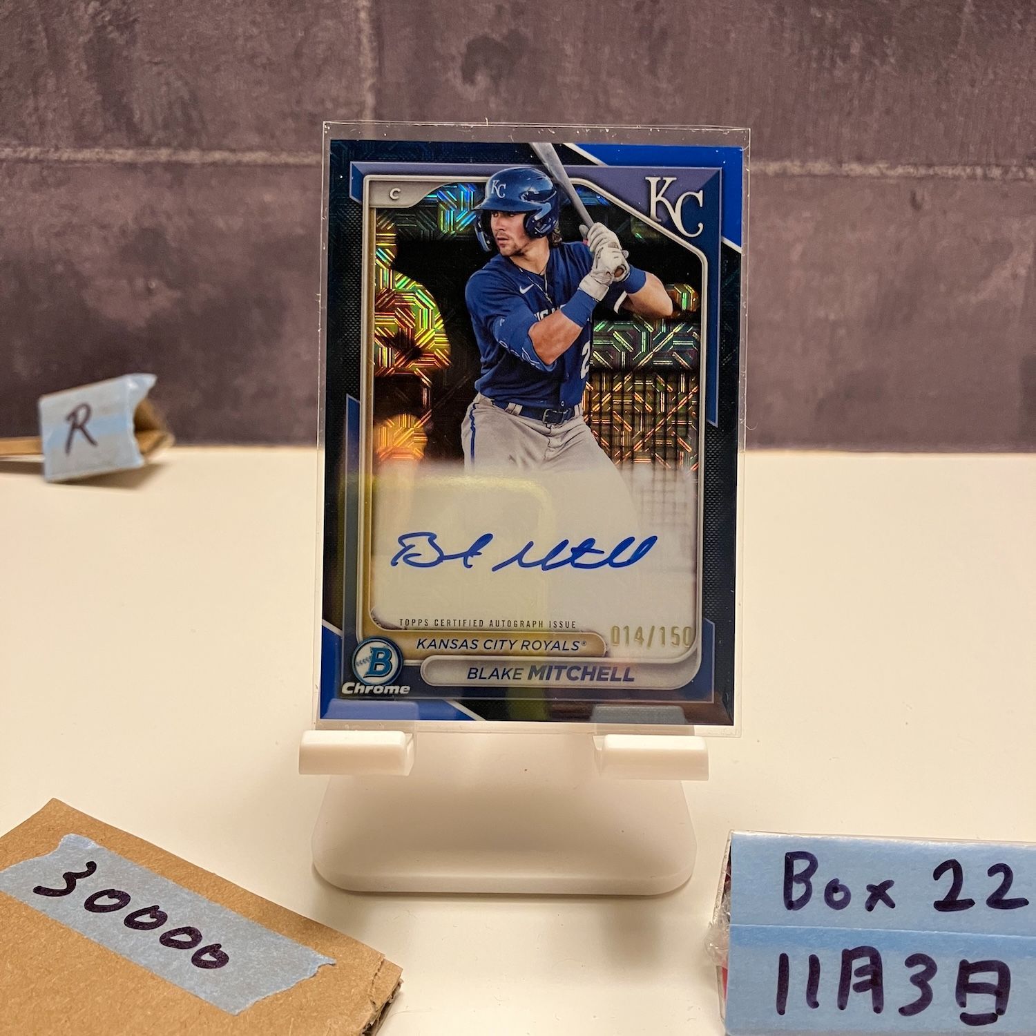 2025 Topps chrome Blake Mitchell 014 150 直筆サインカード Kansas City Royals Blue Refractor カード