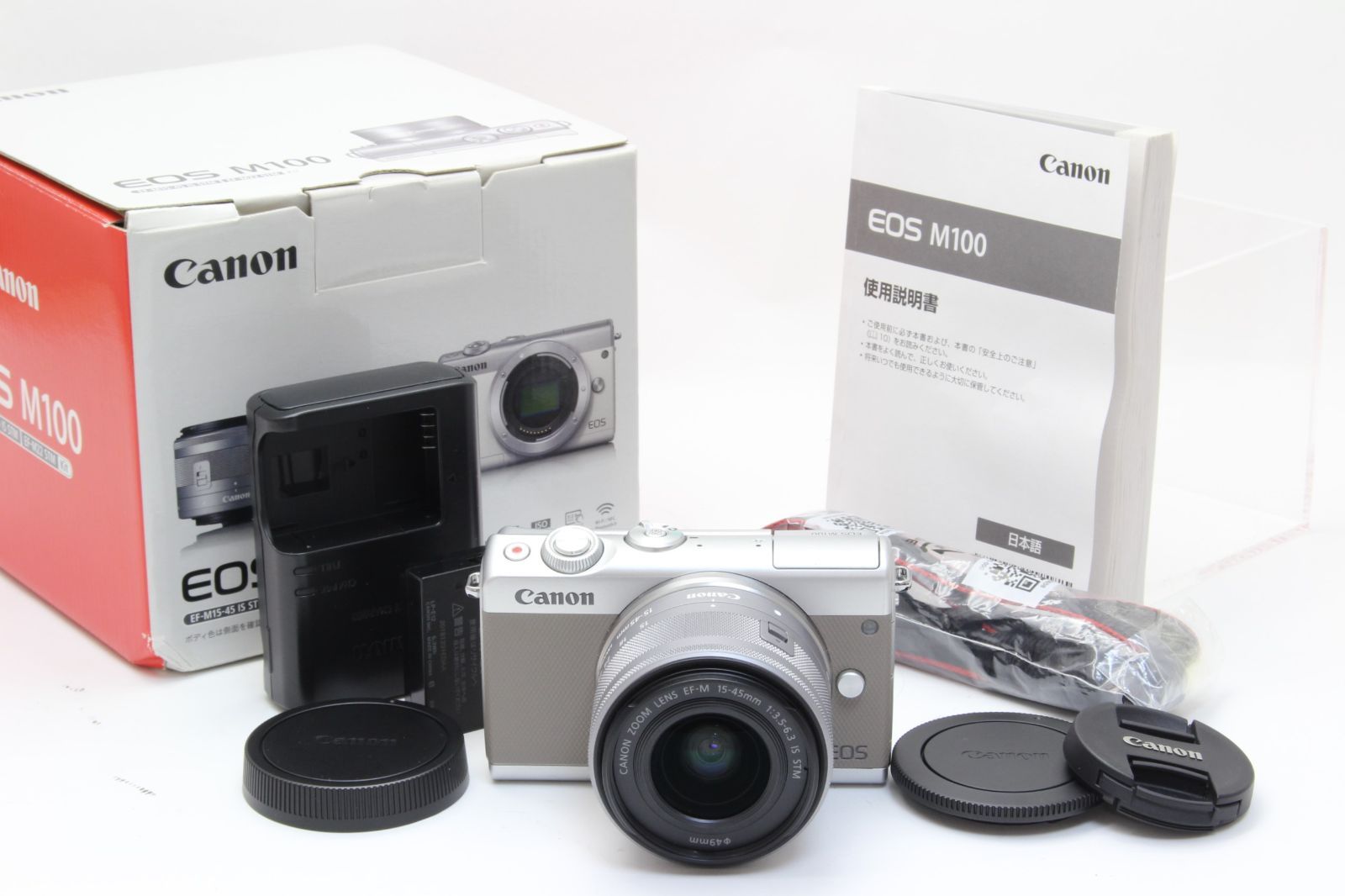 AA 級 Canon キヤノン M100 グレー EF-M 15-45mm レンズ 初期不良返品無料 12-48