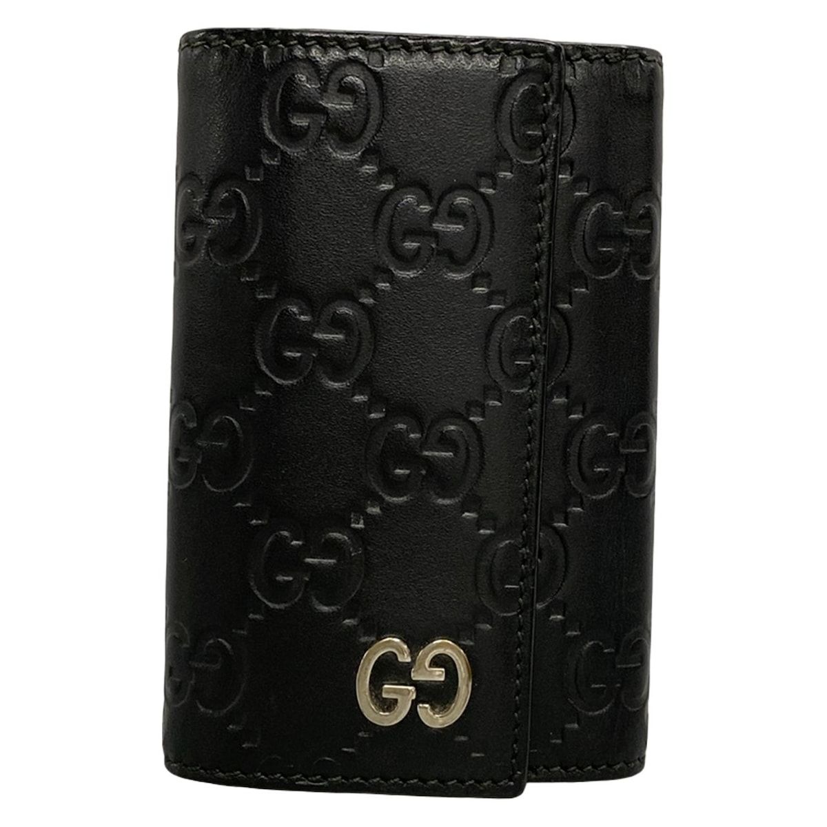 GUCCI グッチ キーケース シマライン 473924 黒 6連フック|キーリング付き レザー