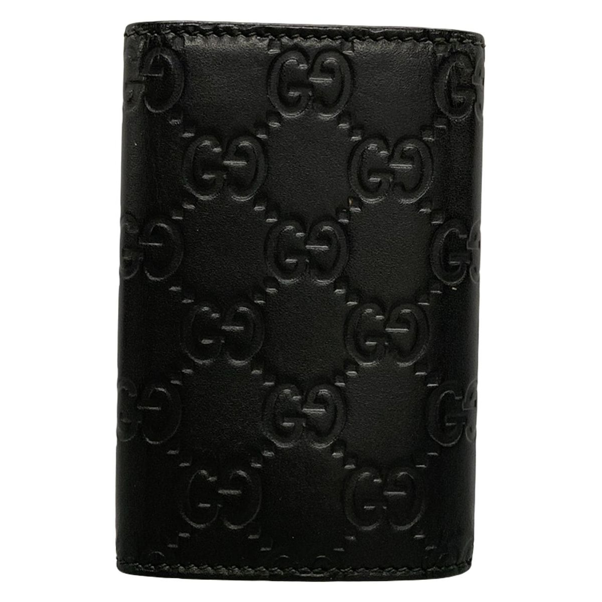 GUCCI グッチ キーケース シマライン 473924 黒 6連フック キーリング付き レザー